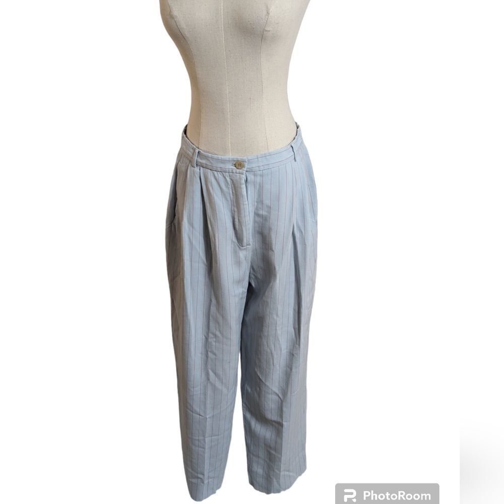 Giorgio Armani Pale Blue Pinstripe Cropped Trousers